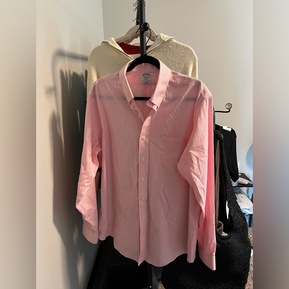 Brooks Brothers Friday Shirt, Poplin Gingham Rose 16 1/2